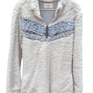 Weatherproof Vintage Cozy Sherpa Pullover. White and Blue. EUC. Size S